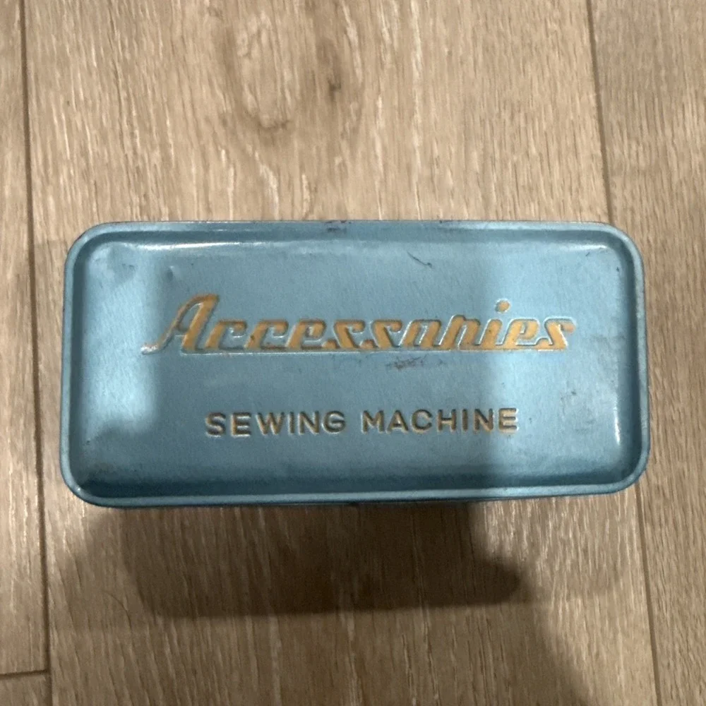 Vintage Sewing Machine Accessories Box Hinged Tin Case With Attachments